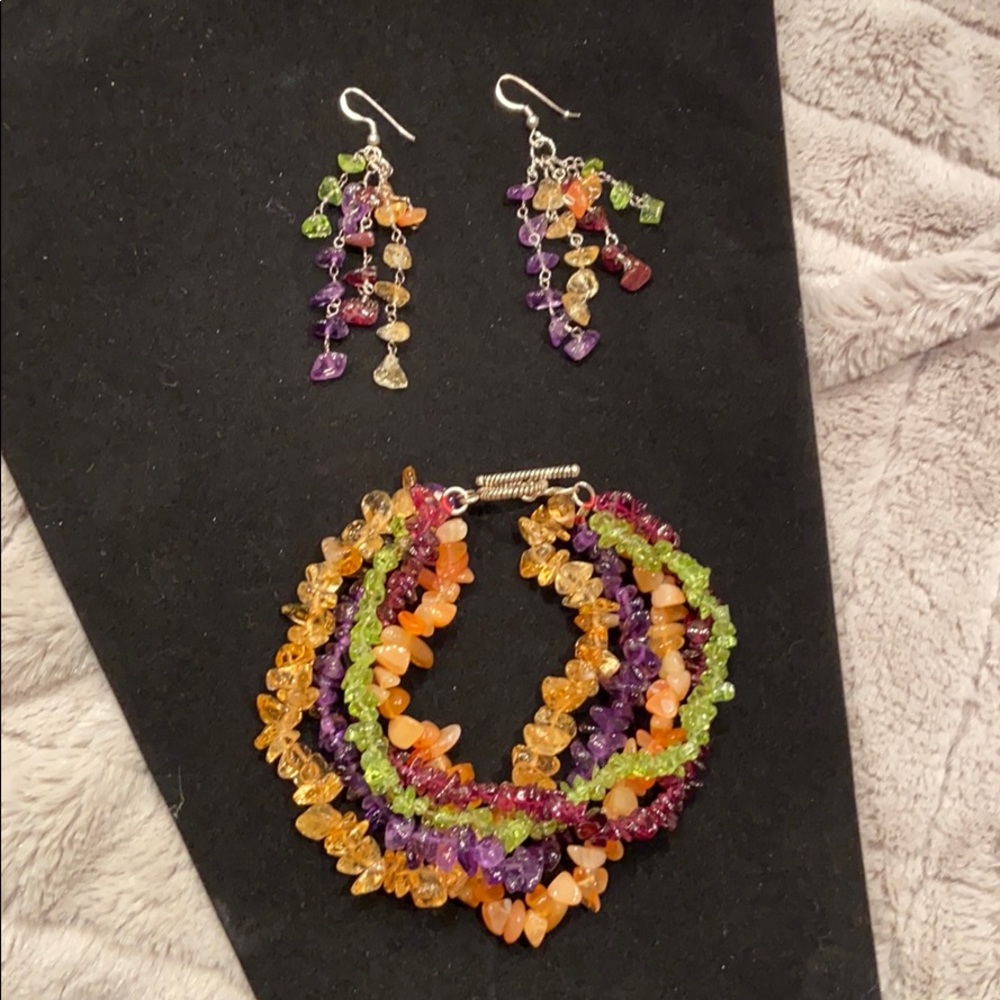 Sale!! Sterling Silver & Bead Bracelet & Earrings